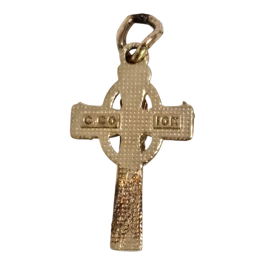 Black Hills Gold Textured Cross Pendant Solid Yellow Gold Cross with Pink & Cream Leaf Accents