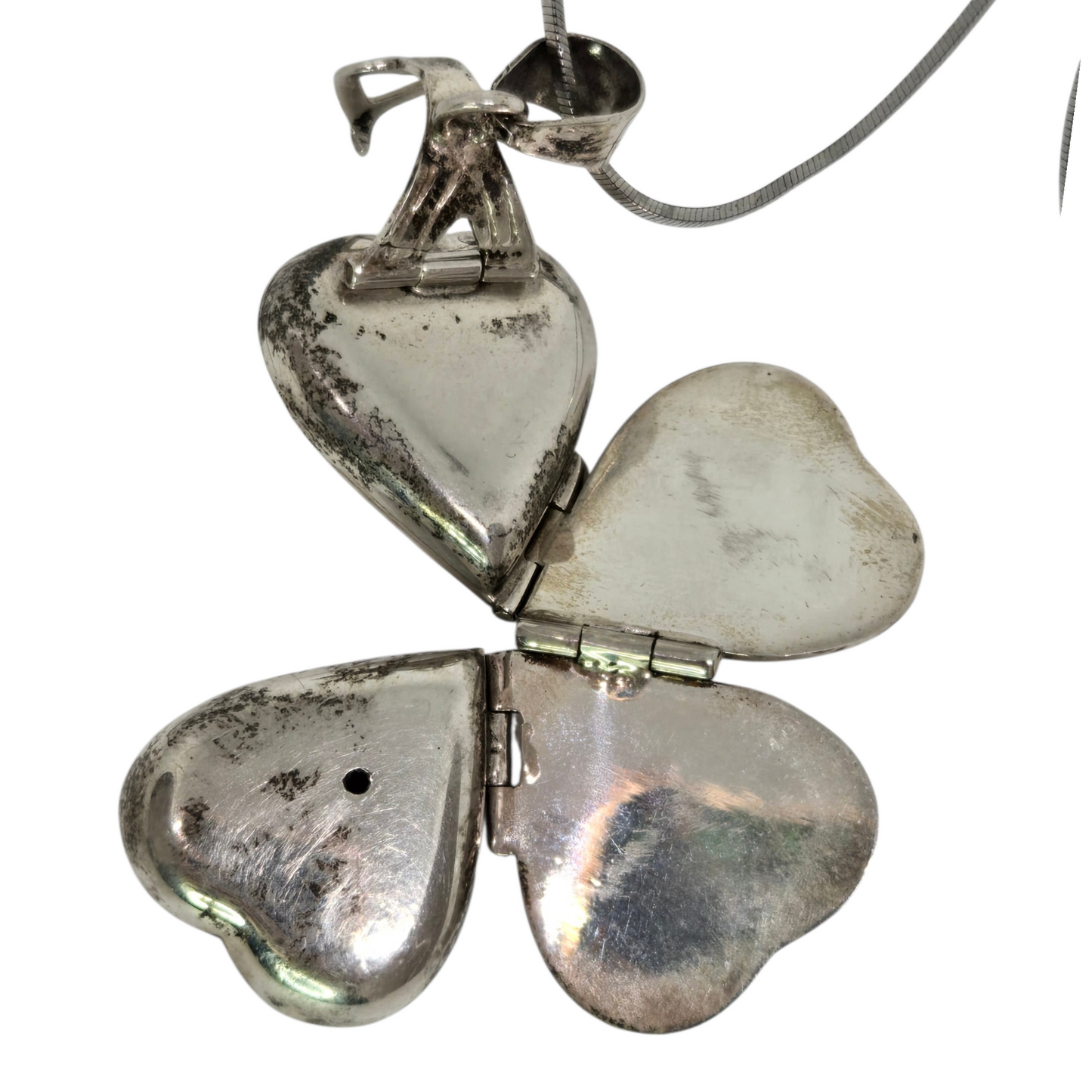 TAXCO Sterling Silver 4 Photo Heart Locket Pendant Necklace TT-44 Mexico