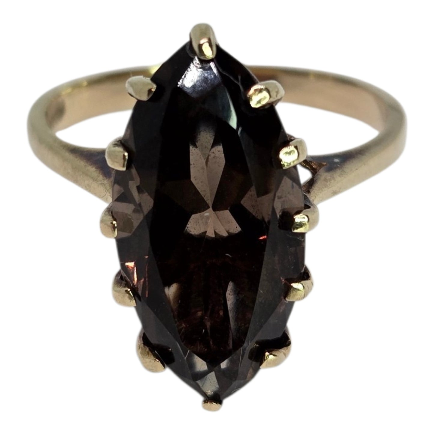 Smoky Quartz Marquise Cut Ring in Yellow Gold Setting