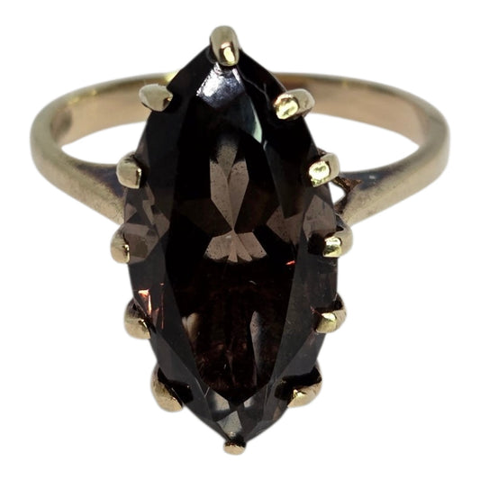 Smoky Quartz Marquise Cut Ring in Yellow Gold Setting