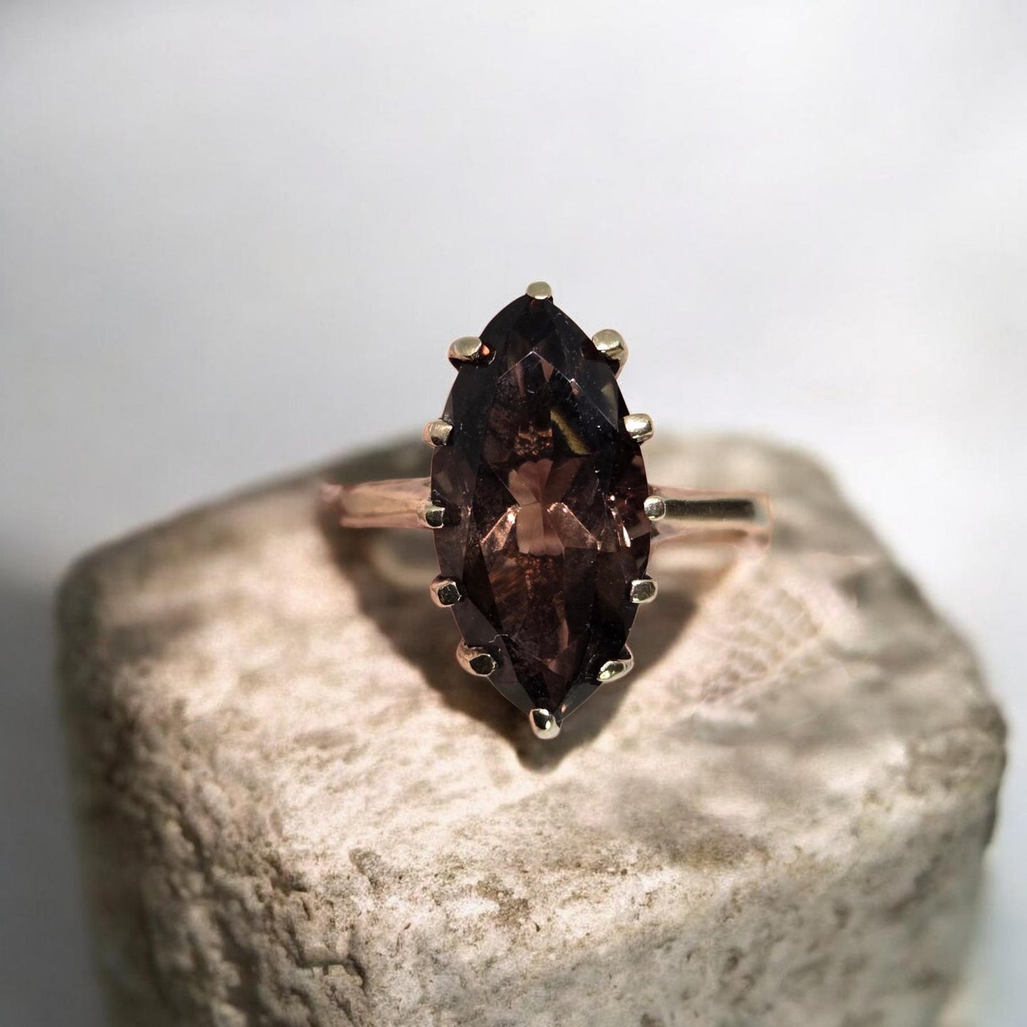 Smoky Quartz Marquise Cut Ring in Yellow Gold Setting