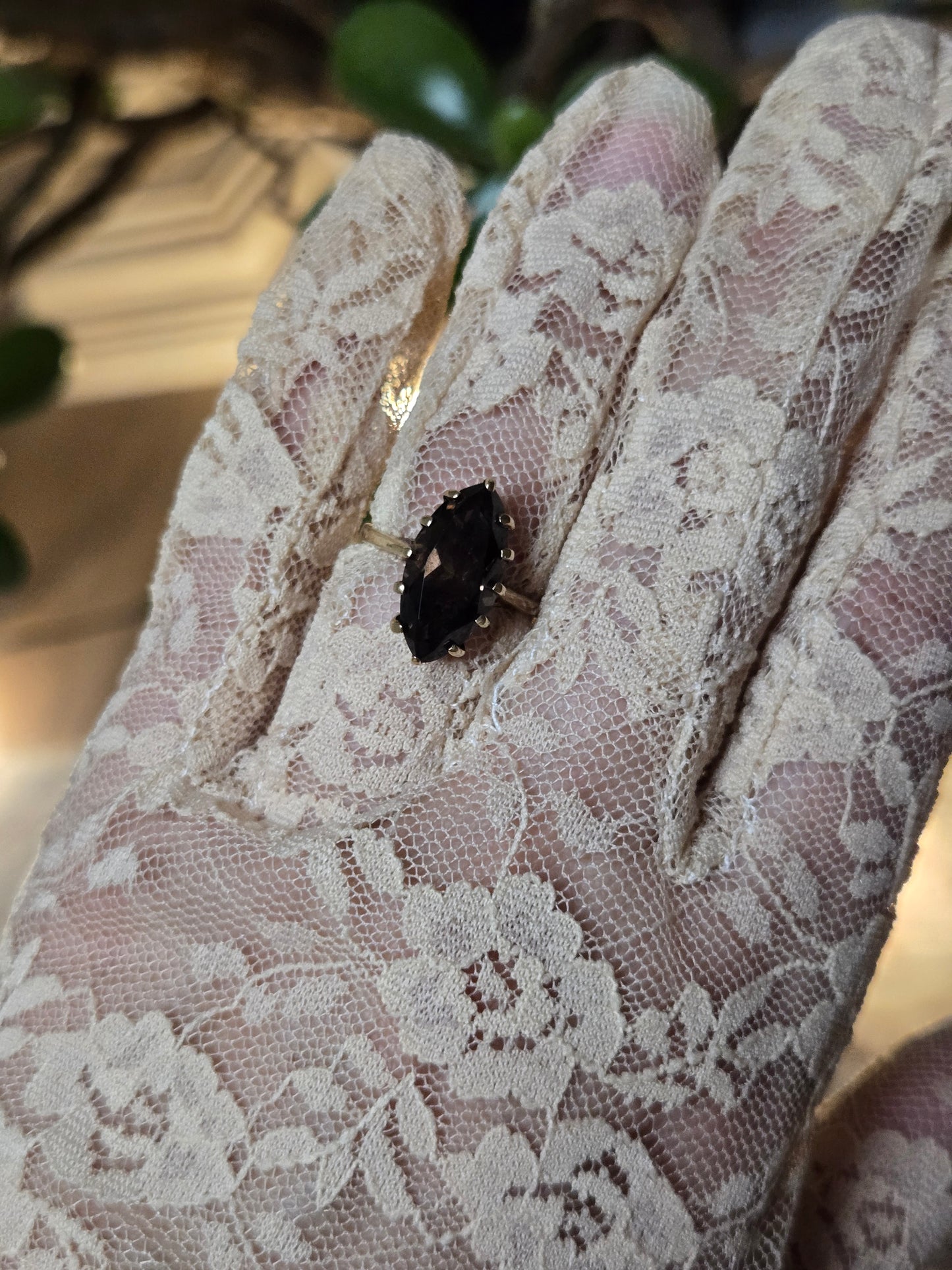 Smoky Quartz Marquise Cut Ring in Yellow Gold Setting