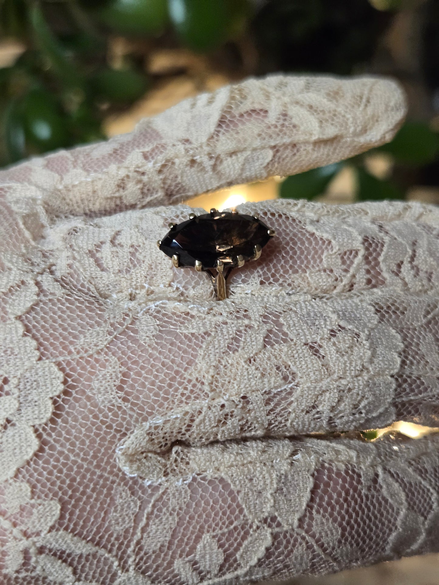 Smoky Quartz Marquise Cut Ring in Yellow Gold Setting