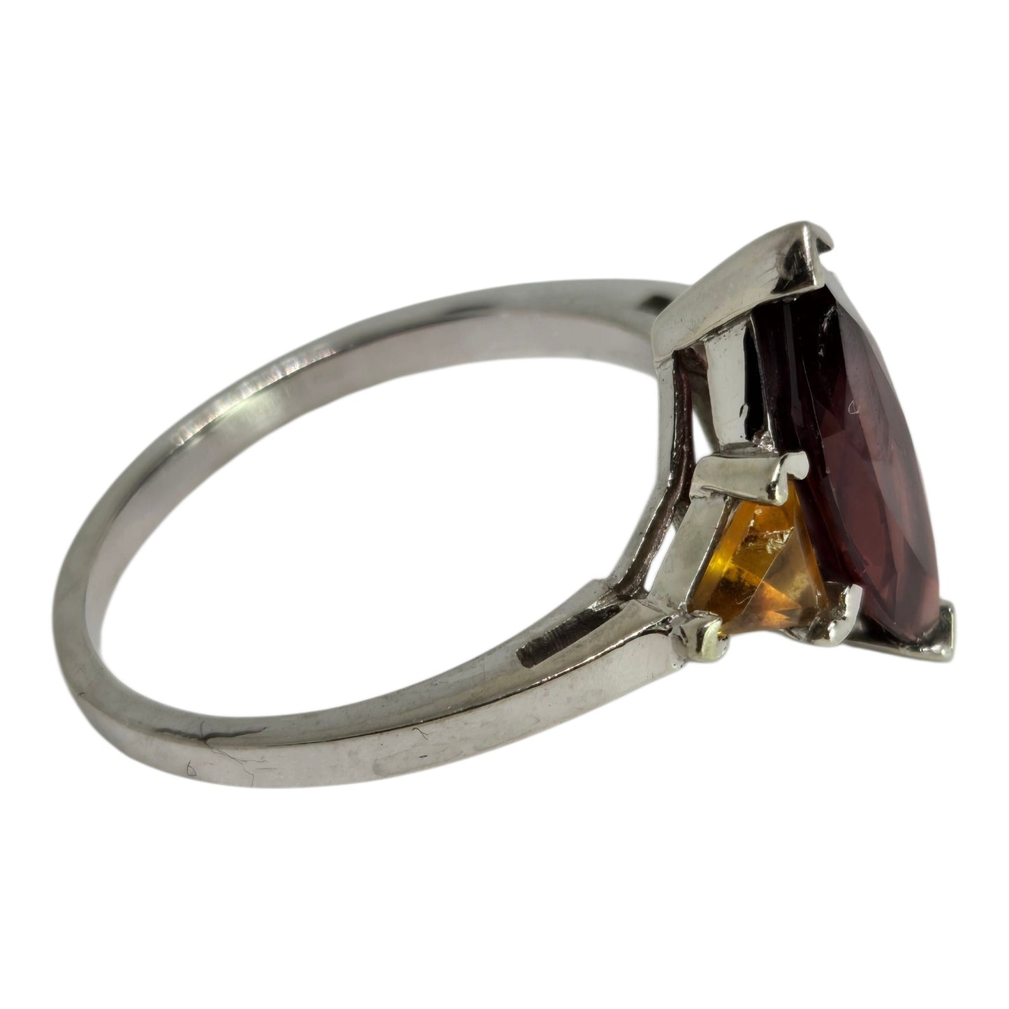 Garnet Marquise Citrine Accent Gemstonr 10K White Gold Ring