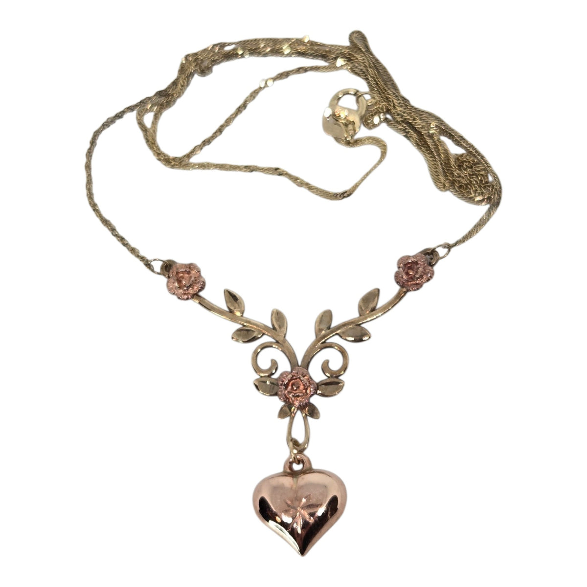 Victorian Michael Anthony Yellow Rose Gold Heart and Flower Necklace