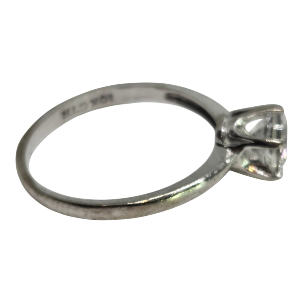 Cubic Zirconia White Gold Solitaire Ring, Vintage Estate Jewelry