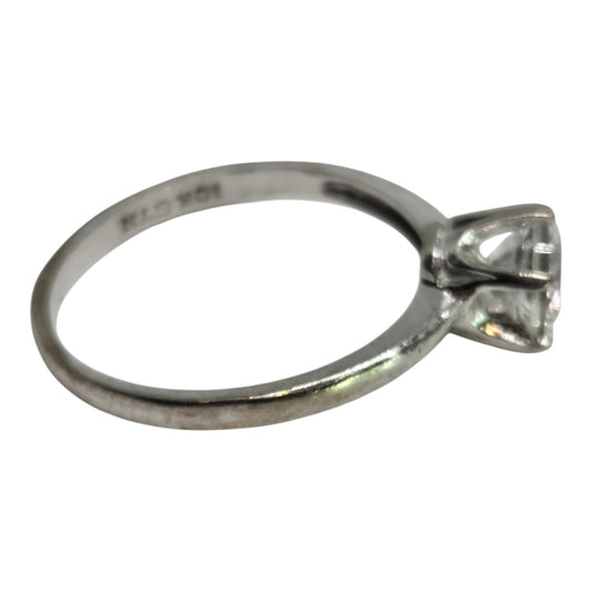 Cubic Zirconia White Gold Solitaire Ring, Vintage Estate Jewelry