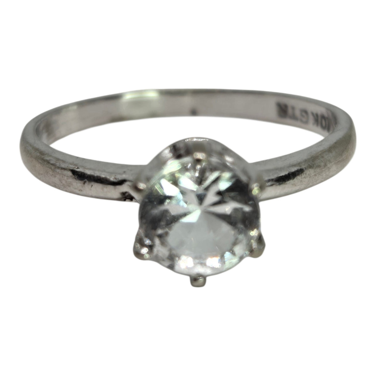 Cubic Zirconia White Gold Solitaire Ring, Vintage Estate Jewelry