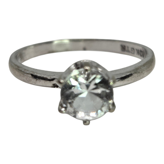 Cubic Zirconia White Gold Solitaire Ring, Vintage Estate Jewelry